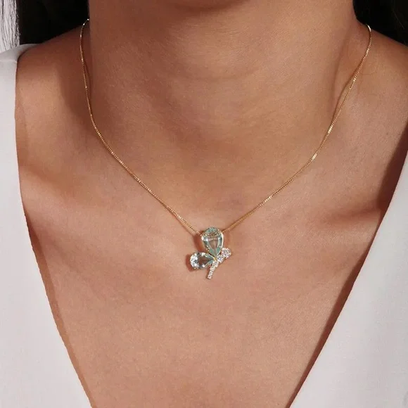 Acqua Blue Butterfly Necklace - Picture 1 of 2